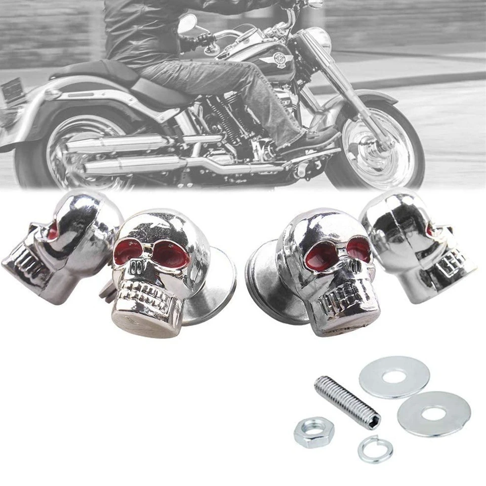 2 Custom Eagle License Plate Bolt Tags - Skull Design For Harley, Car, Truck, Motorcycle, Chopper By SkullOut.com