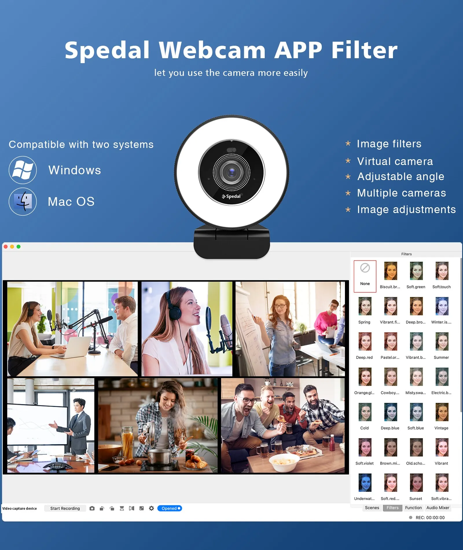 Spedal AF966 HD Webcam 4k 30fps with Adjustable Ring Light and Microphone, Autofocus Webcam with Privacy Cover, Zoom Skyp