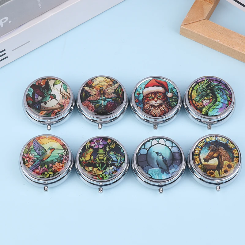 Leaf Dragonfly Round Pill Box 3 Compartment Mini Decorative Pocket Purse Portable Travel Medicine Tablet Vitamin Holder Orga 1pc storage box