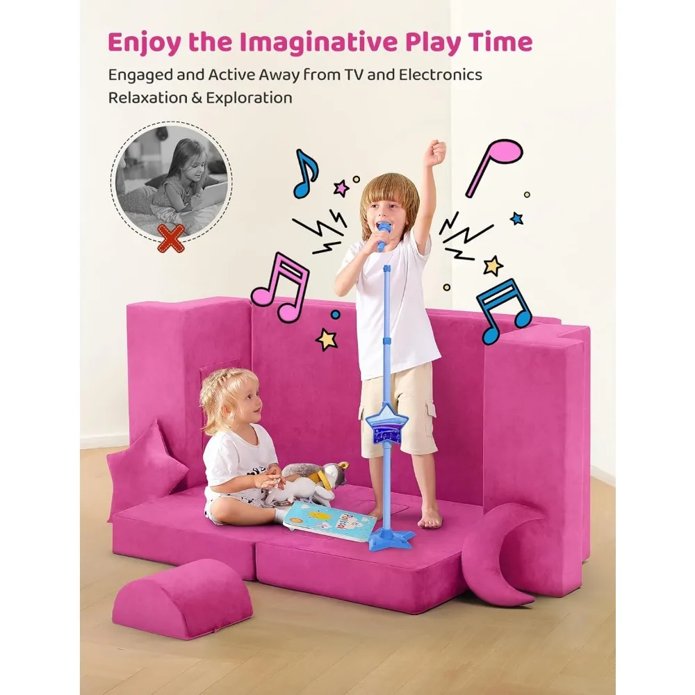Modular Kids Play Couch, Convertible Kids Foam for Playroom & Bedroom, Versatile Toddler Sofa Fold Out DIY Building Fort 5
