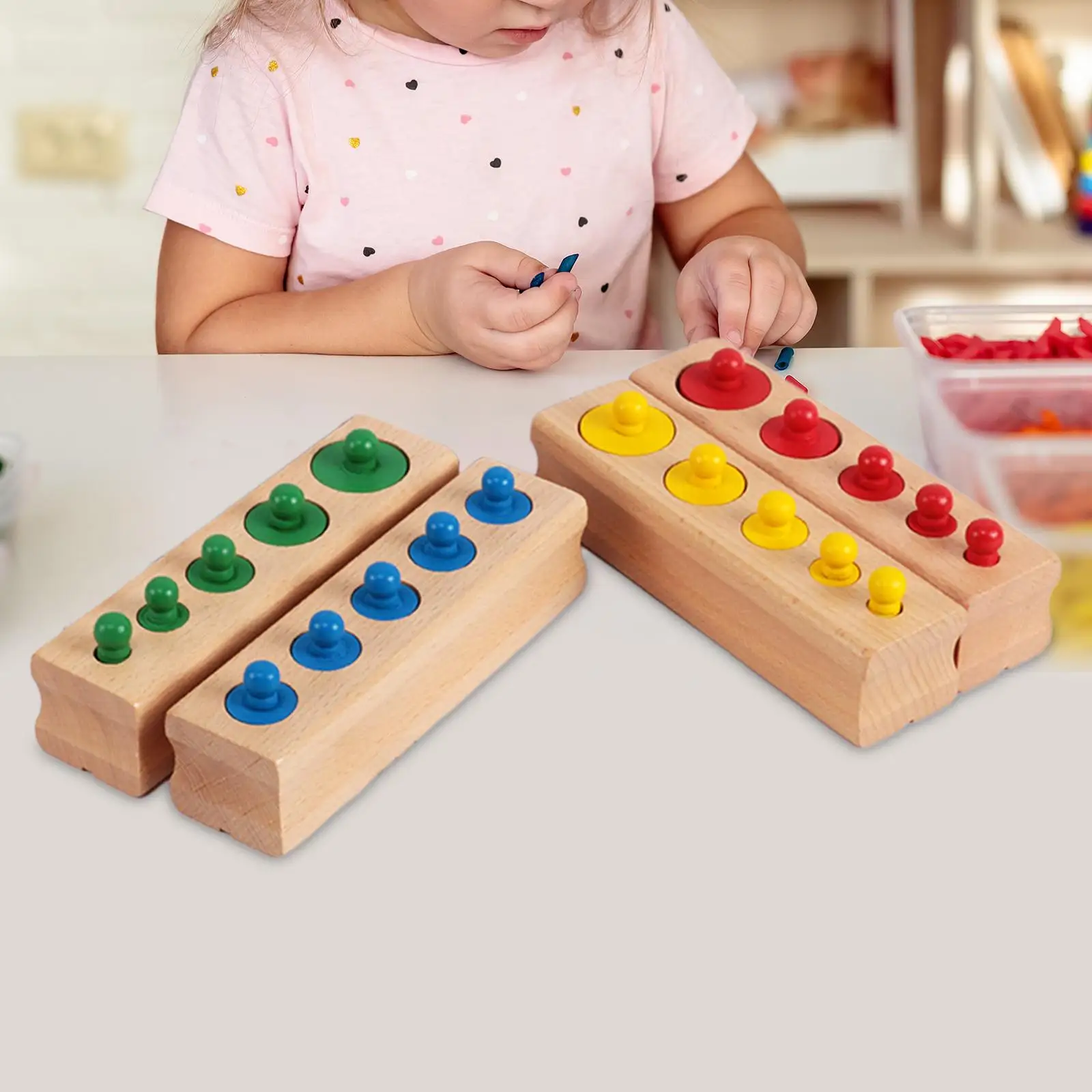 4Pcs Knobbed Cylinders Blocks Socket Montessori Toy for Preschool Toys ...