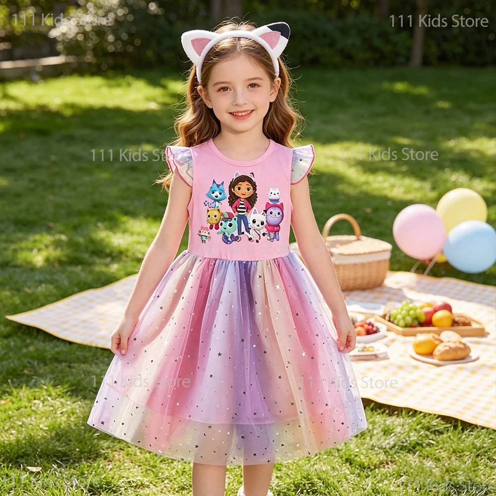 Robes d'été pour filles, robe de princesse en maille à manches volantées, costume de cosplay Gaby pour enfants + bandeau, cadeau d'anniversaire 1 Robes d'été pour filles, robe de princesse en maille à manches volantées, costume de cosplay Gaby pour enfants + bandeau, cadeau d'anniversaire 1