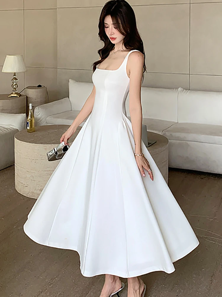 ＊韓国＊［AVANDRESS］Square Neck Slim Long Dress White 2025 New White Square Collar Sling Sexy Long Dress Women