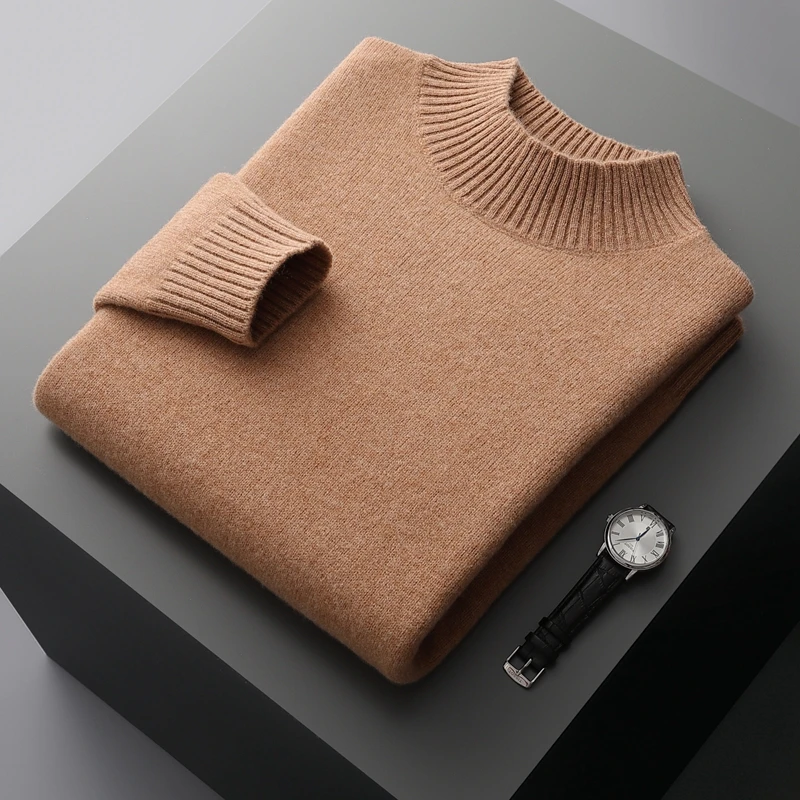 

Autumn and winter 100% pure wool sweater men's padded pullover youth business knitted cashmere sweater casual warm men's coat.