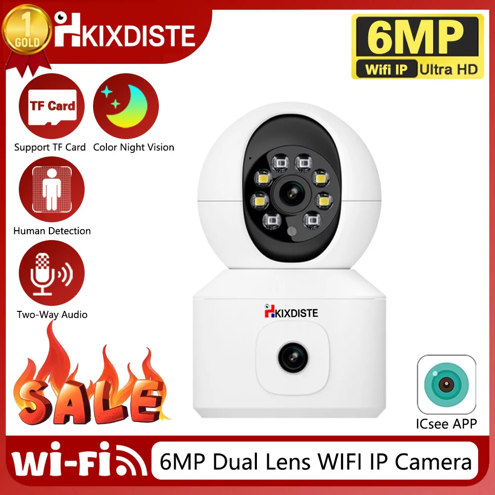 Telecamera Wifi Icsee 6Mp Con Doppio Schermo Baby Monitor Visione Notturna Mini Telecamera Ip Di Sicurezza Ptz Per Interni Telecamere Di Sorveglianza 