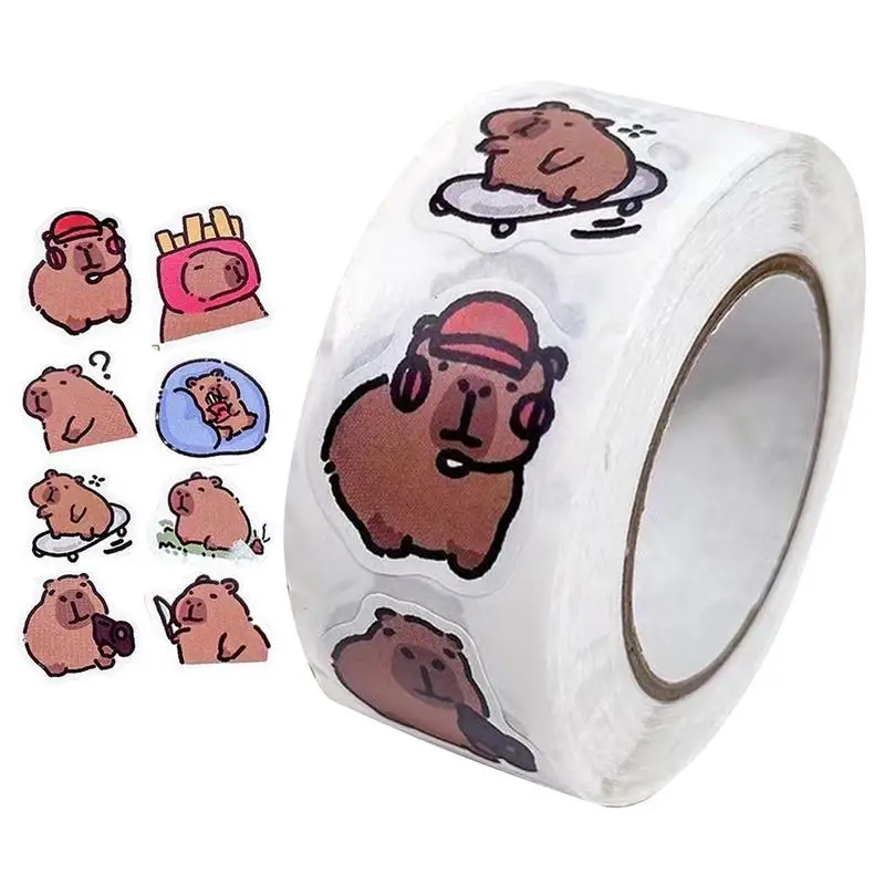 500Pcs/roll Cartoon Capybara Animal Stickers for Notebook Suitcase Laptop Decal