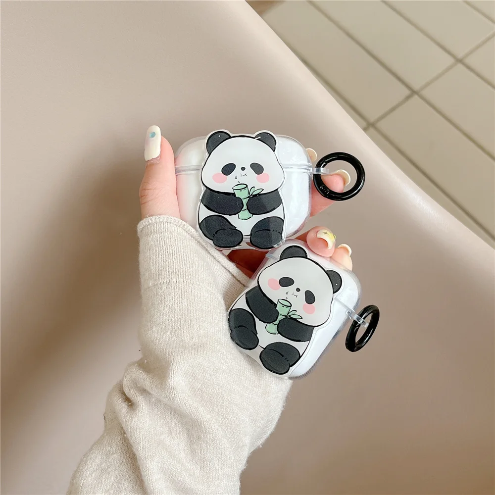 Custodia Cute Panda Airpods Per Airpods 1/2/Pro Pro2 Airpods 3 Tpu Soft Apple Wireless Bluetooth Headset Custodia Trasparente Antigoccia