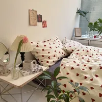 Ins Heart Duvet Cover Set New No Filler Flat Sheet Pillowcases Floral Single Double Full Size Soft Home Totel Bedspread 2