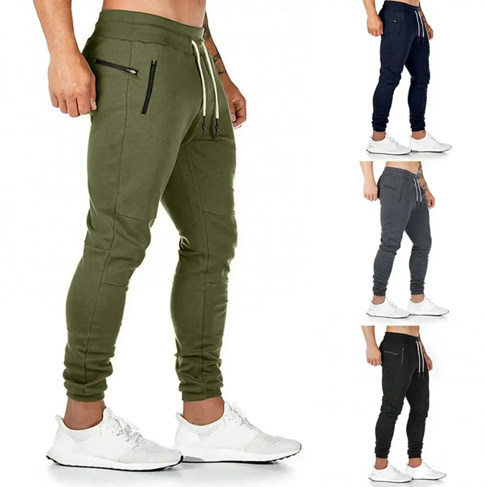 

Sportswear Pockets Tight Drawstring Pants Men Autumn Winter Tights Zip Gym Trousers