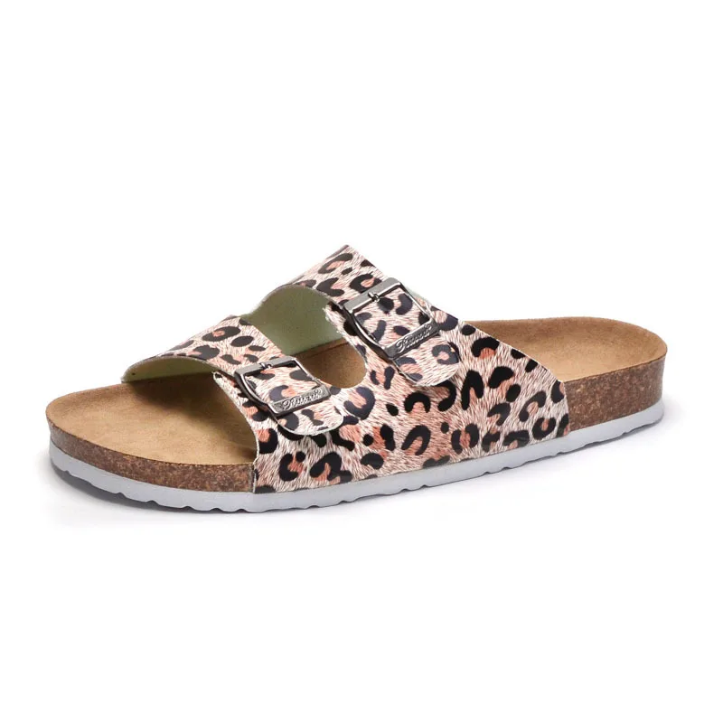 

Шлепанцы женские пробковые, мягкие пляжные тапочки с леопардовым принтом, с двумя пряжками, Летние сланцы, Размеры 35-42