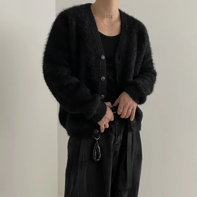 

SYUHGFA Kintted Cardigan Sweater Men's Korean Fashion 2024 Autumn Outerwear Casual V-neck Cardigan Vintage Oversized