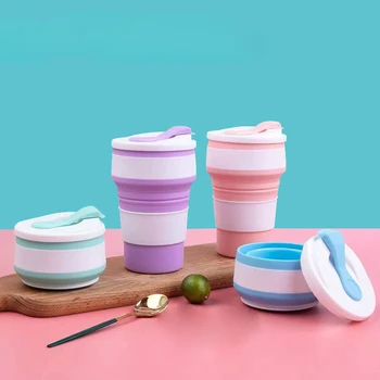 Silicone Folding Cup, Hot Drink Cup, Camping Travel, Portable, Anti-Drop Drinking Milk, High-Temperature Resistant Straw Cup