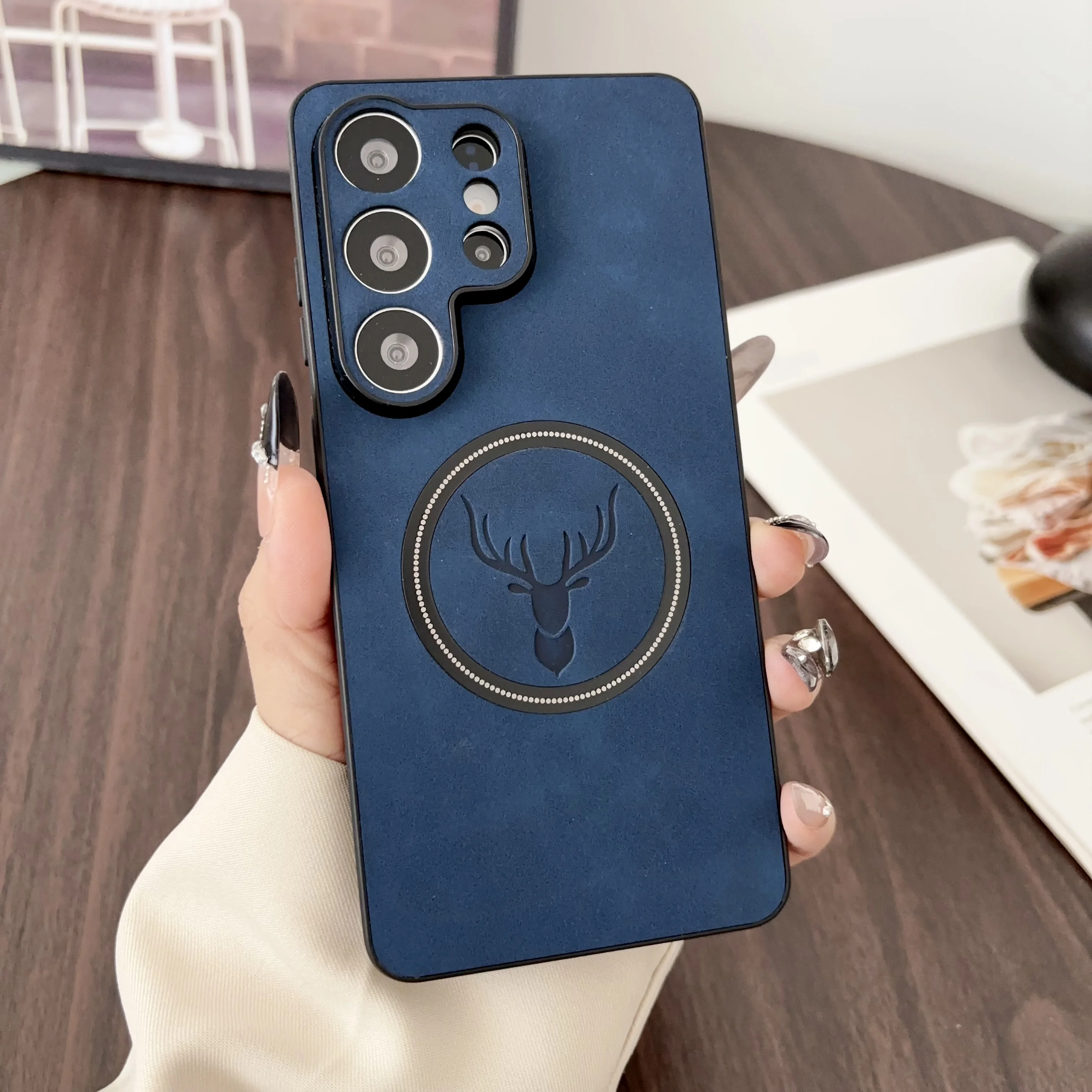 Luxury PU Leather Cartoon Deer Case with Magsafe Wireless Charging Compatibility
