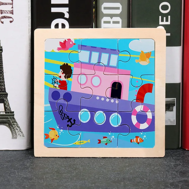 9-Piece Mini Wooden Jigsaw Puzzle Set - Montessori Educational Board Game