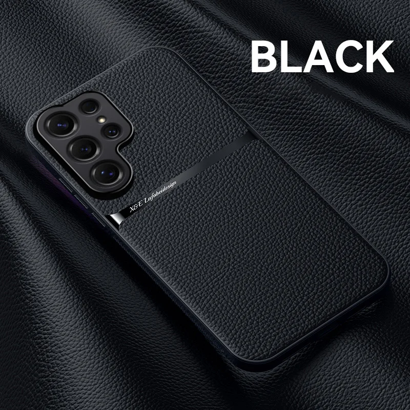 Lichee Pattern Leather Phone Case with Car Magnetic Cover, Skin Feel Protection