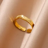 Minimalist Texture Stainless Steel Geometric Rings For Women Gold Color Opening Couple Ring Aesthetic Wedding Christmas Jewelry - Image 5