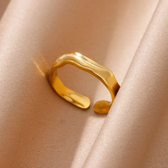 89688-9f6557.jpg Bagues géométriques en acier inoxydable pour femmes, Texture minimaliste, couleur or, ouverture de Couple, bijoux esthétiques de mariage et de noël