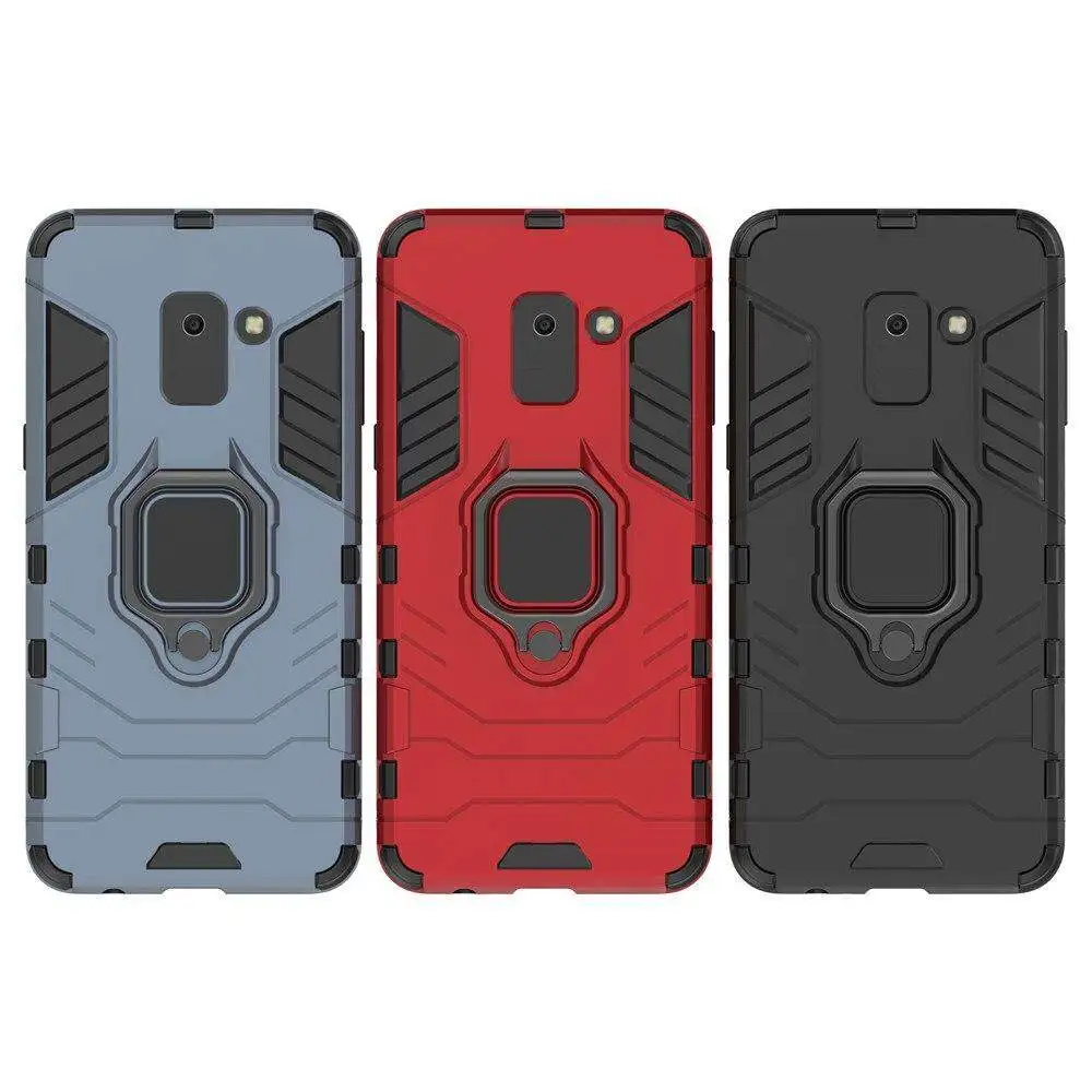 Luxurious Shockproof Silicone Armor Phone Case with Metal Ring Holder