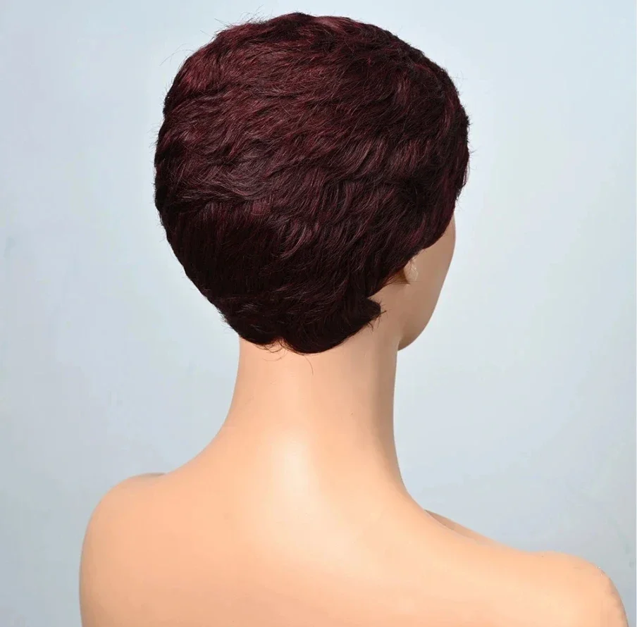 Human Hair Wigs Lolely Dream 99J Red Colored Pixie Cut Straigt Peluca Humana Baratas Full Machine