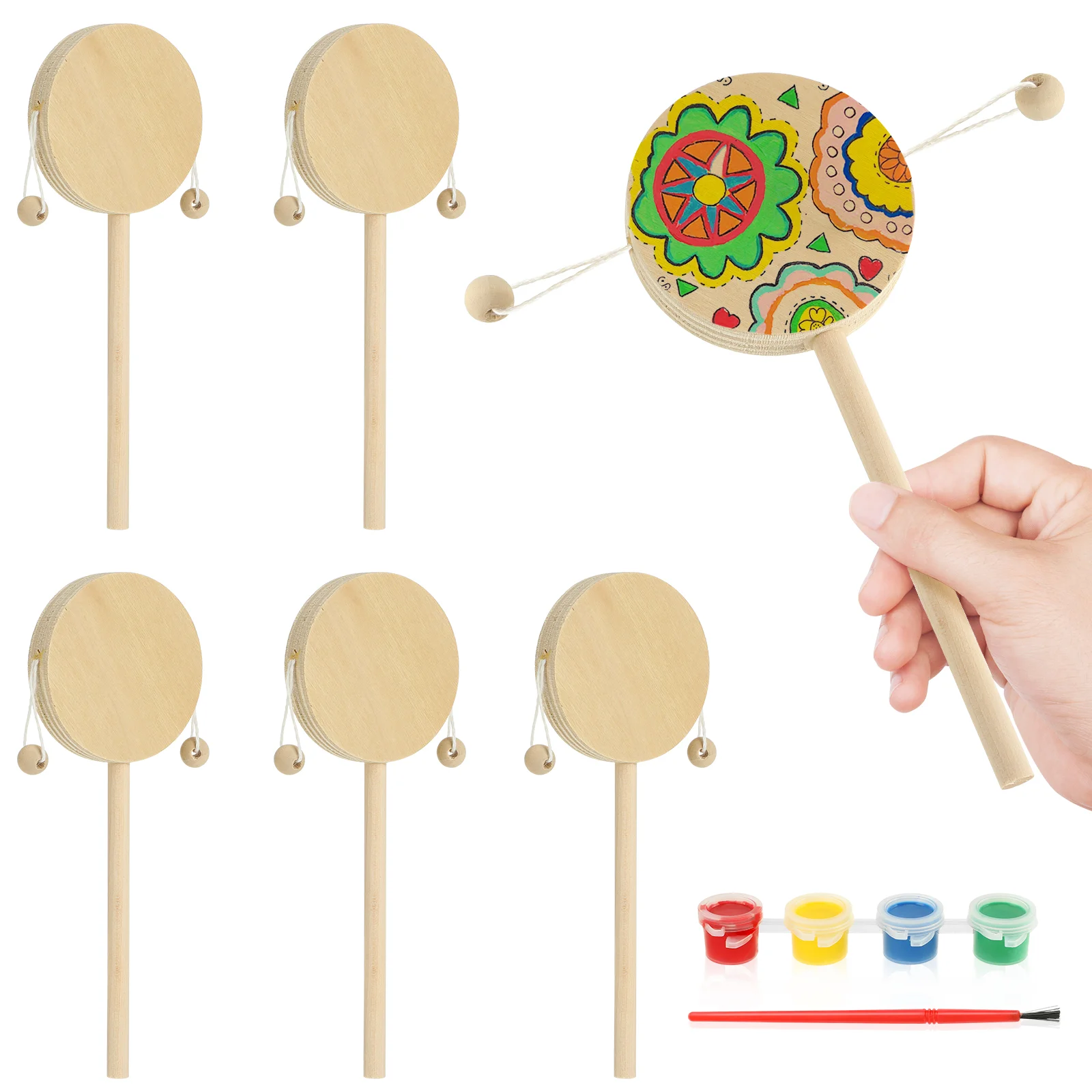 

DIY Painting Craft Unfinshed Wood Toys Wooden Drum Ornament Paintable Baby