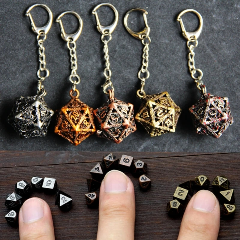 Dragon Dices Pendant Keychain Tiny Metal Dices Jewelry Set Mini