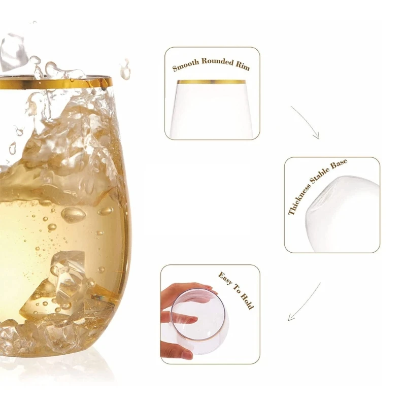 Unbreakable Stemless Plastic Wine Champagne Glasses Reusable Shatterproof Drinking Cup for Bar Home Wedding 12/16oz plastic wine cups