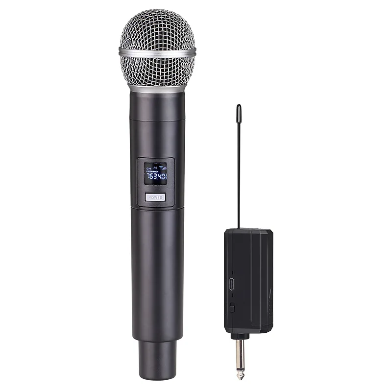 

Mini SM Handheld Wireless Microphone System One 2 Channel 58 UHF VHF 6.35mm Plug Receiver