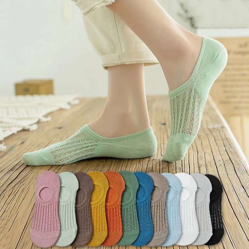 10pcs=5 Pairs Invisible Short Woman Sweat Summer Comfortable Cotton Girl Women's Boat Socks Ankle Low Tube Female Invisible Sock
