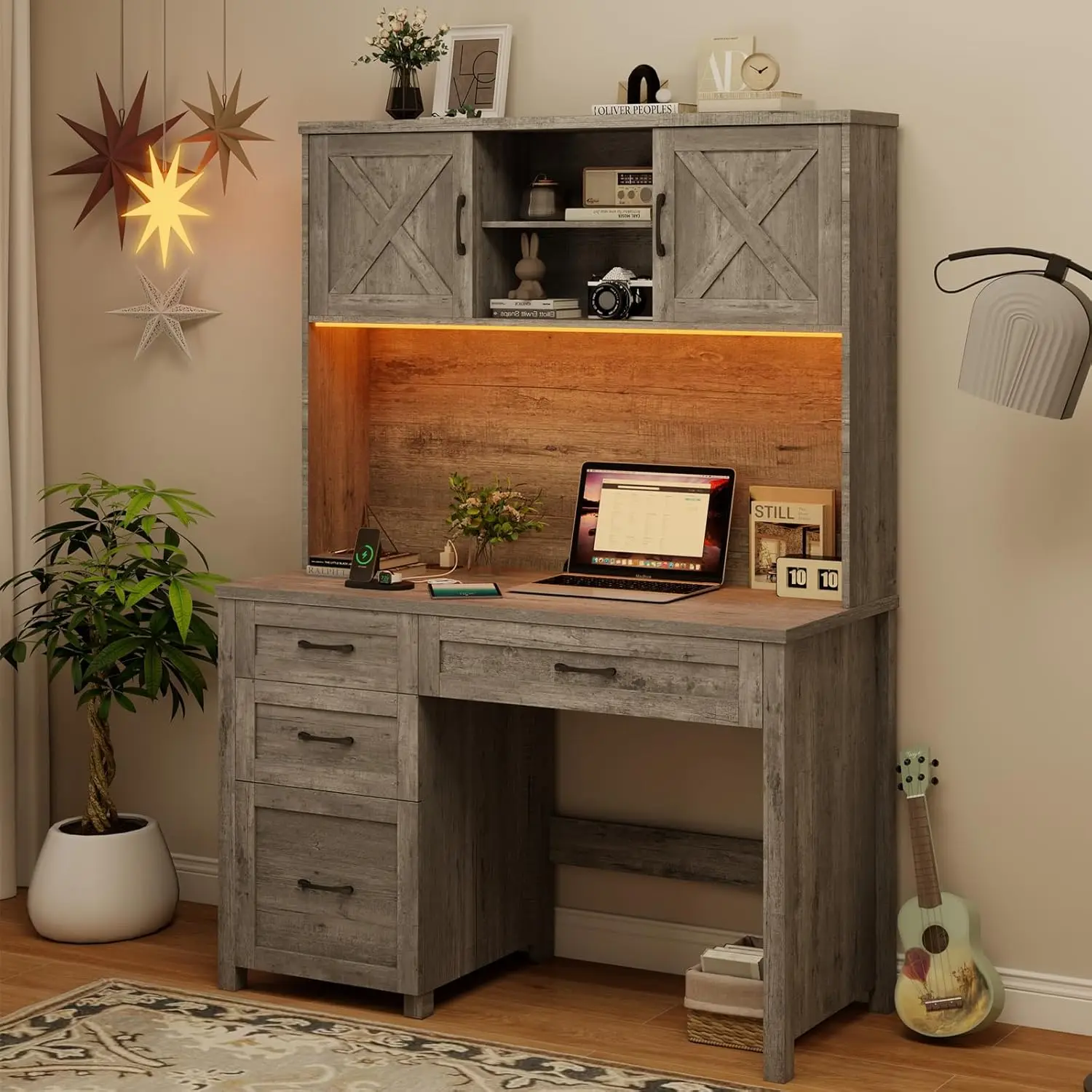 Farmhouse Executive Desk with Hutch 10