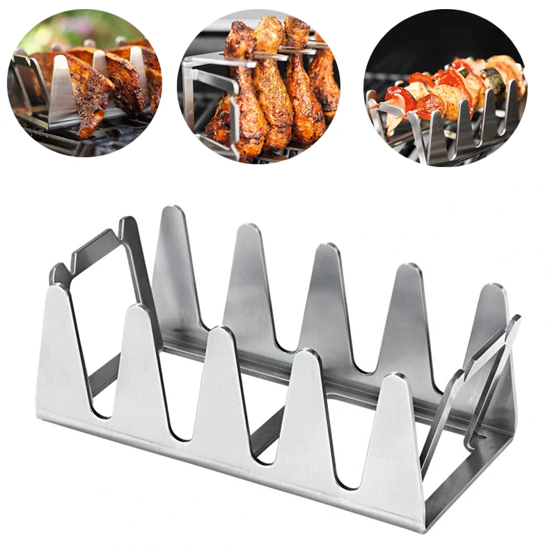 BBQ Rib Racks Multifunctional Stainless Steel Roasting Stand Portable Camping Grill Barbecue Non