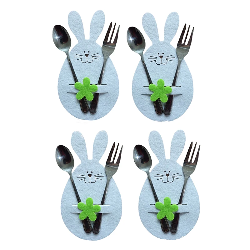 

4Pcs Easter Knife Fork Holder Tableware Bag Non-woven Rabbit Cutlery Bag Organizer 2024 Easter Party Supplies Home Decor