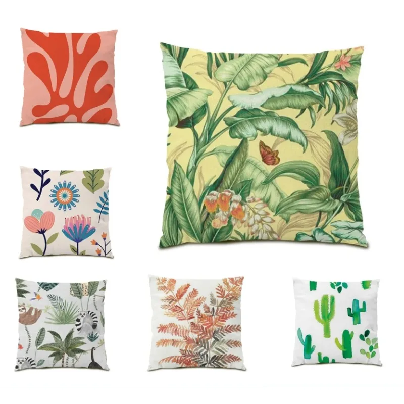 

Tropical Leaf Cactus Pillow Cover Double Sided Monstera Cushion Cover 45x45cm Home Decor Green Plant Pillowcase Cojines F1219