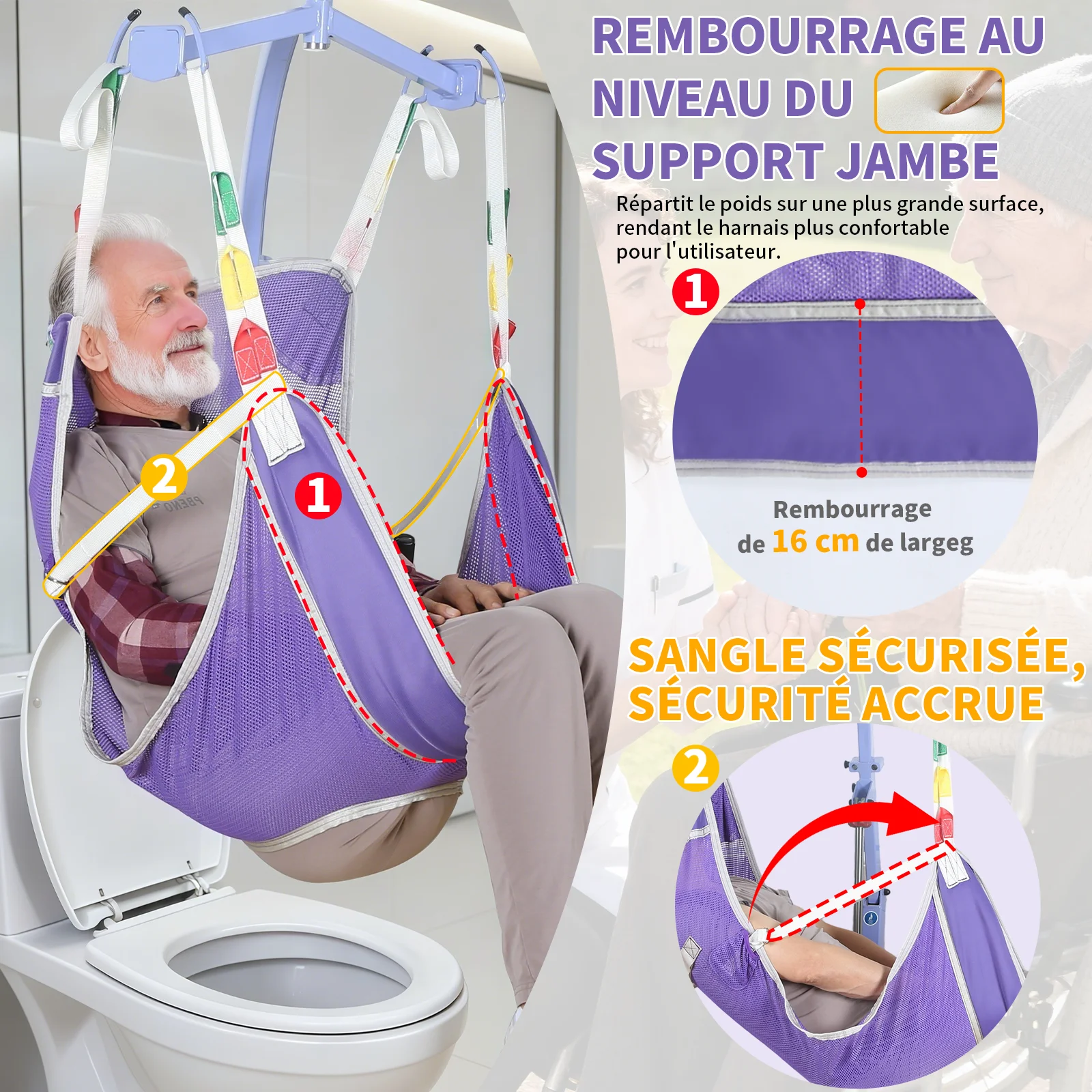 Ehucon Patient Hoyer Lift Transfer Medical hoist Sling with Commode Opening for Ederly Bariatric Disabled SWL 500lbs