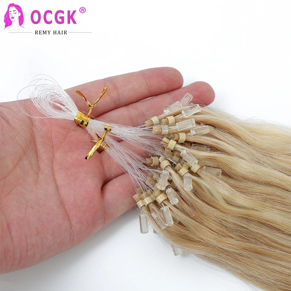 Balayage Micro Loop Hair Extension Human Hair Straight Blonde Brazilian Keratin Capsule Pre Bonded Micro Beads With Fishing Line