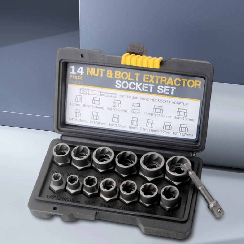 14 Pieces Impact Bolt & Nut Remover Set with Storage Case Bolt Extractor Tool Set Alloy Nut Bolt Extractor Sleeve Set 2