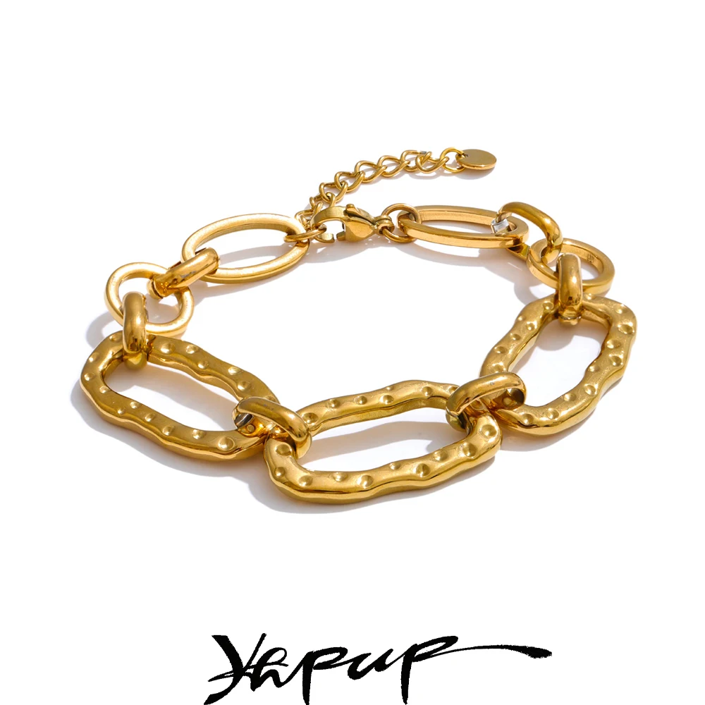 Yhpup Stainless Steel Oval Chain Bracelet Jewelry Gift