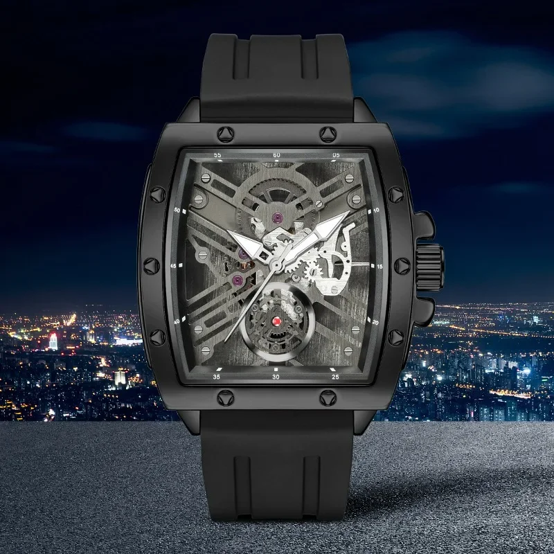 

2024 Newest Tonneau Dial Quartz Watches For Men Fashion Silicone Strap Sport Wristwatch With Luminous Hands 3atm Waterproof 310