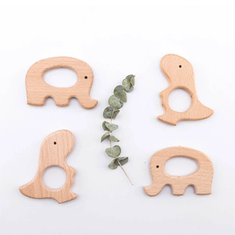 Baby Teething Toys 1pc BPA Free Beach Wood Baby Teether Leaf Shape Wooden Newborn Teething Ring Unfinished Baby Grasping Montessori Bracelet Toys