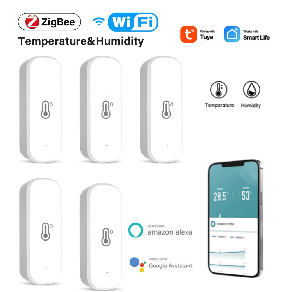 1/5Pcs Zigbee 3.0 Wifi Tuya Temperatuur Vochtigheid Sensor Smart Home