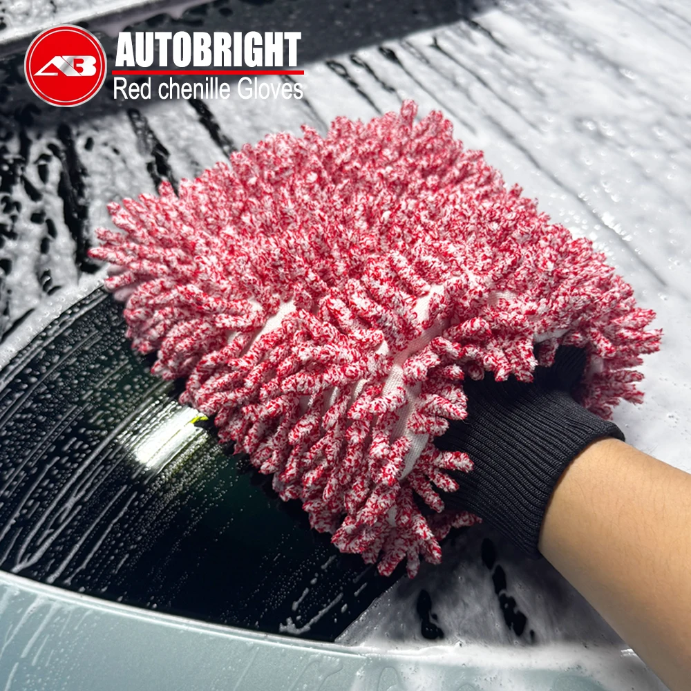 Large Double Side Chenille Microfiber Car Wash Glove Non Scratch Durable Detailing Mitt for Auto Car Tools AUTOBRIGHT