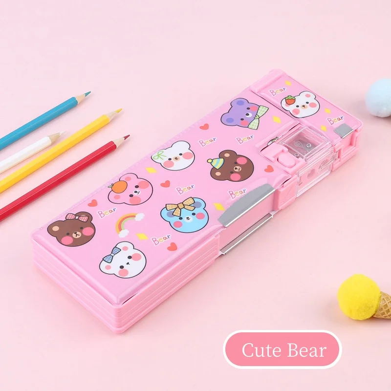 

Cartoon Stationery Box With Pencil Sharpener Large Capacity School Storage Box Kid Pen Case Student Pencil Organizer Gifts