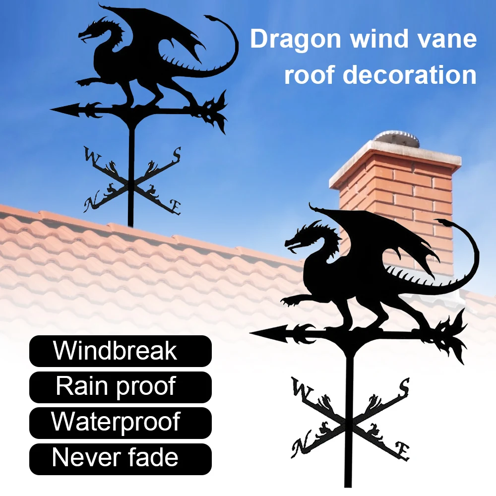 Dragon Weathervane Roof Mount Iron Weather Vane Metal Wind Direction Indicator Speed Spinner Outdoors Roof Yard Decorations