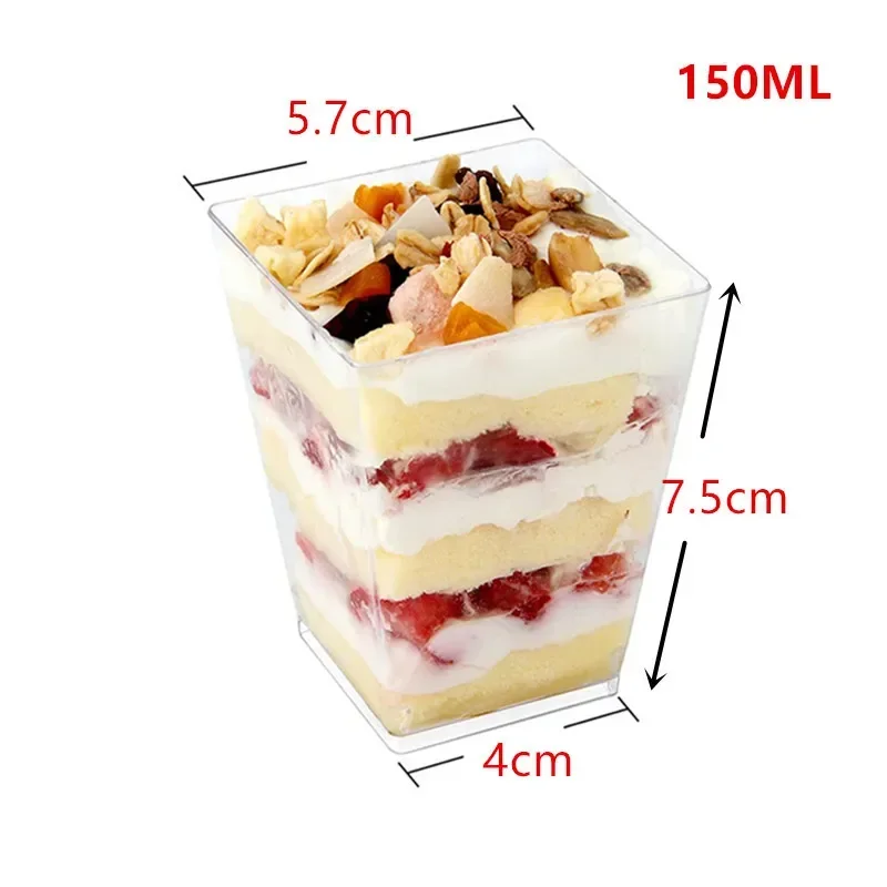 50Pcs Disposable Plastic Cups Ladder Shaped Pudding Dessert Cake Appetizer Jelly Yogurt Mousse Baking
