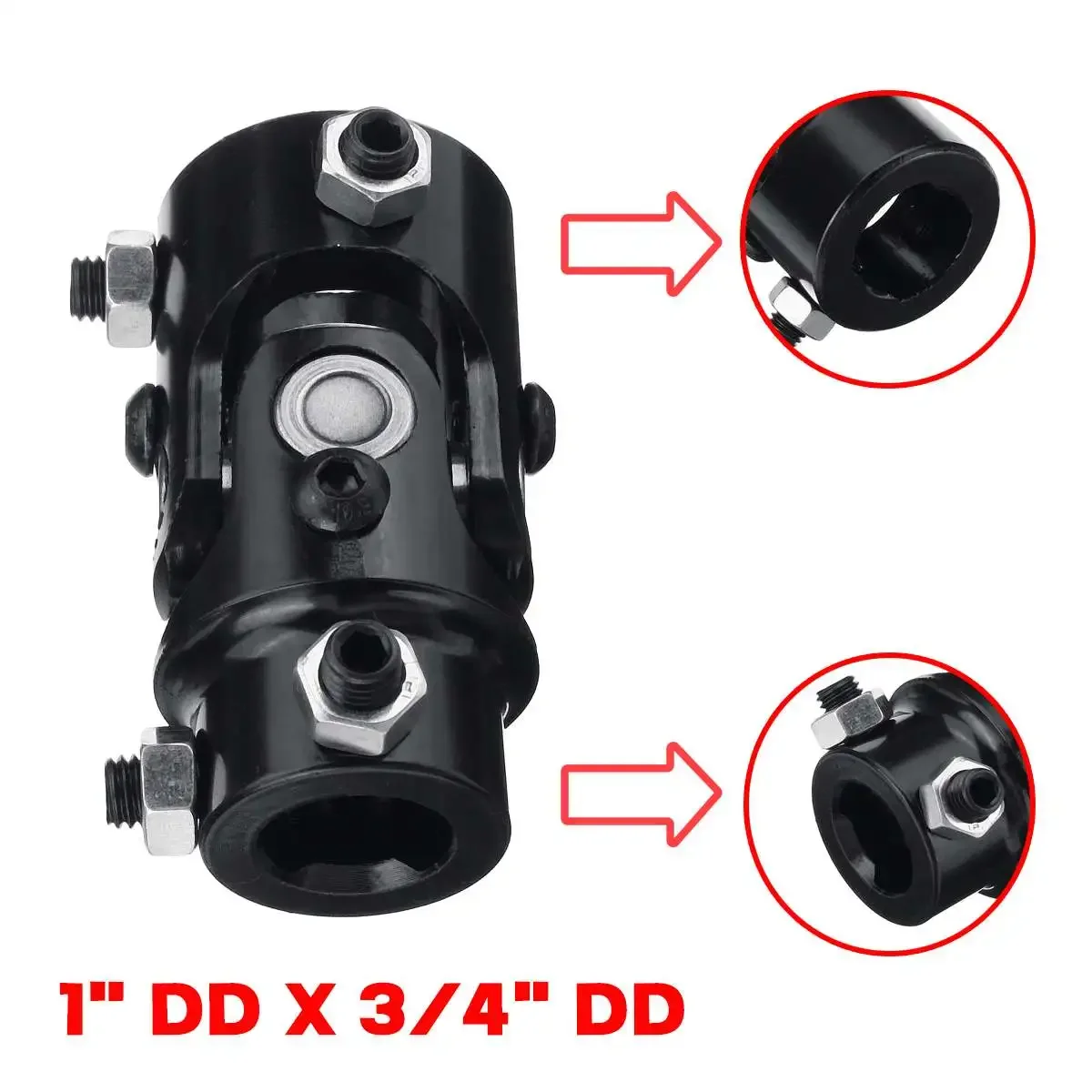 

New BLACK SI-AT45020 1" DD X 3/4" DD Steering U Joint Coupler From 1" Column to 3/4" DD Shaft