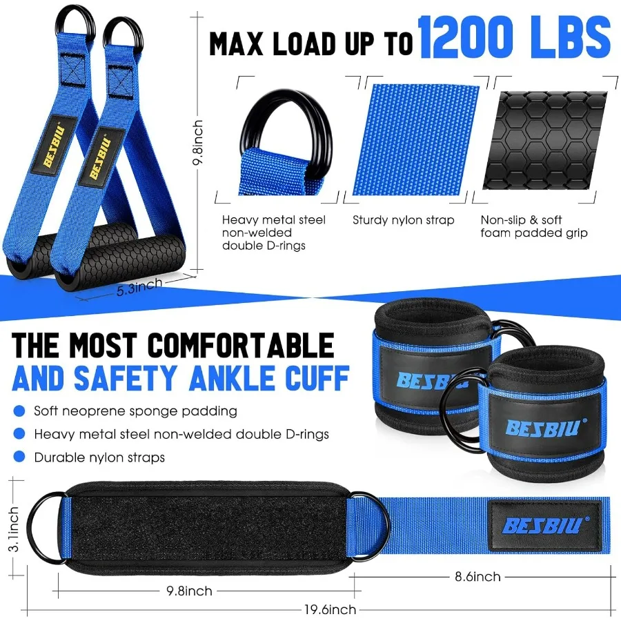 Heavy Resistance Bands for Working Out, 300lbs Exercise Bands Workout Bands with Handles, Door Anchor, Ankle Straps, Home Gym Wo