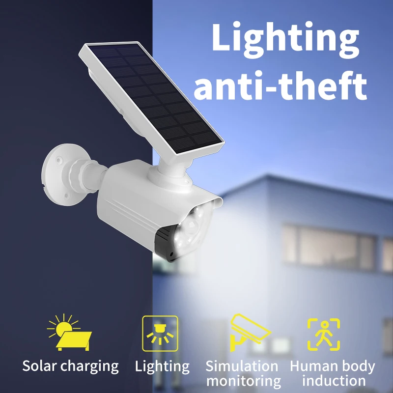 1PC Solar Battery Powered, Waterproof Fake Security Camera, Dummy Cameras, Motion-Activated Flood lights, Realistic Look 2