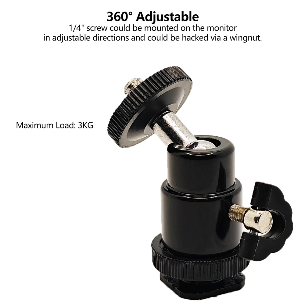 1/4" Camera Hot Shoe Mount 360° Rotatable Metal Mini Ball Tripod Ball Head Adapter with 1/4" Screw for Camera Light Microphone