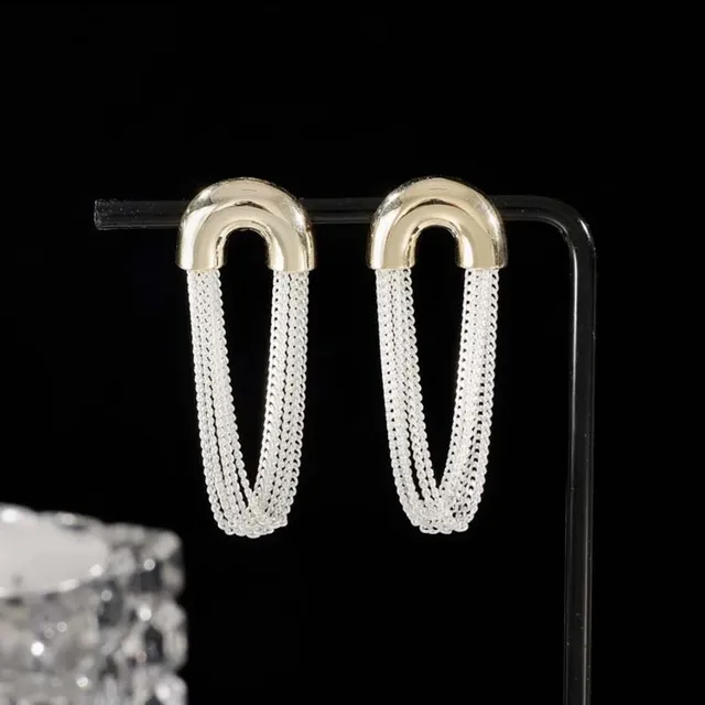 Boucles d'oreilles en métal en forme de U pour femmes, chaîne à pampilles, élégantes, couleur argent, multicouche, personnalité géométrique, bijoux