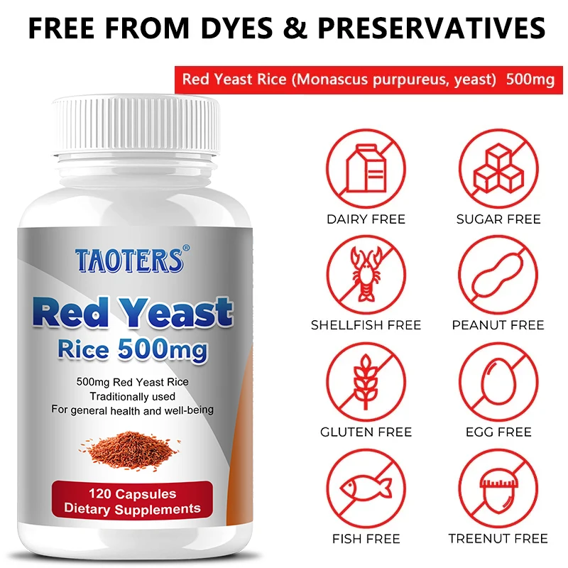 Red Yeast Rice 500mg Vegetable Capsules, Healthy Cholesterol, Supports Healthy Blood Sugar, Cardiovascular and Cardioprotection