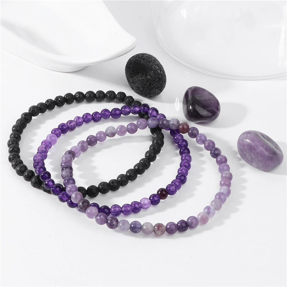 SUPERFINDINGS Bracciali Elastici Con Gufo E Pietre Naturali - Set Da 4 - Portafortuna E Gioielli Energetici Per Donna